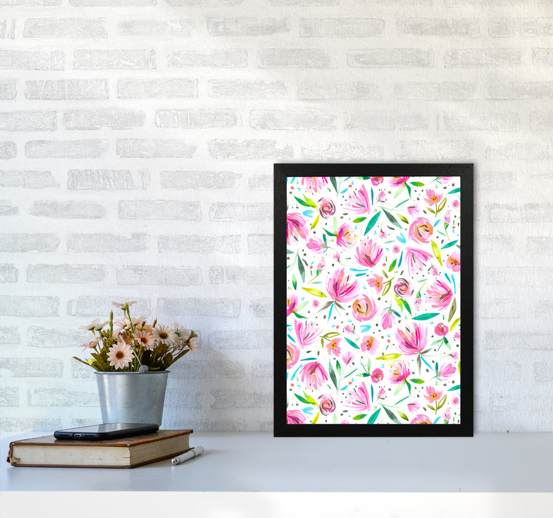 Peonies Pink Abstract Art Print by Ninola Design A3 White Frame