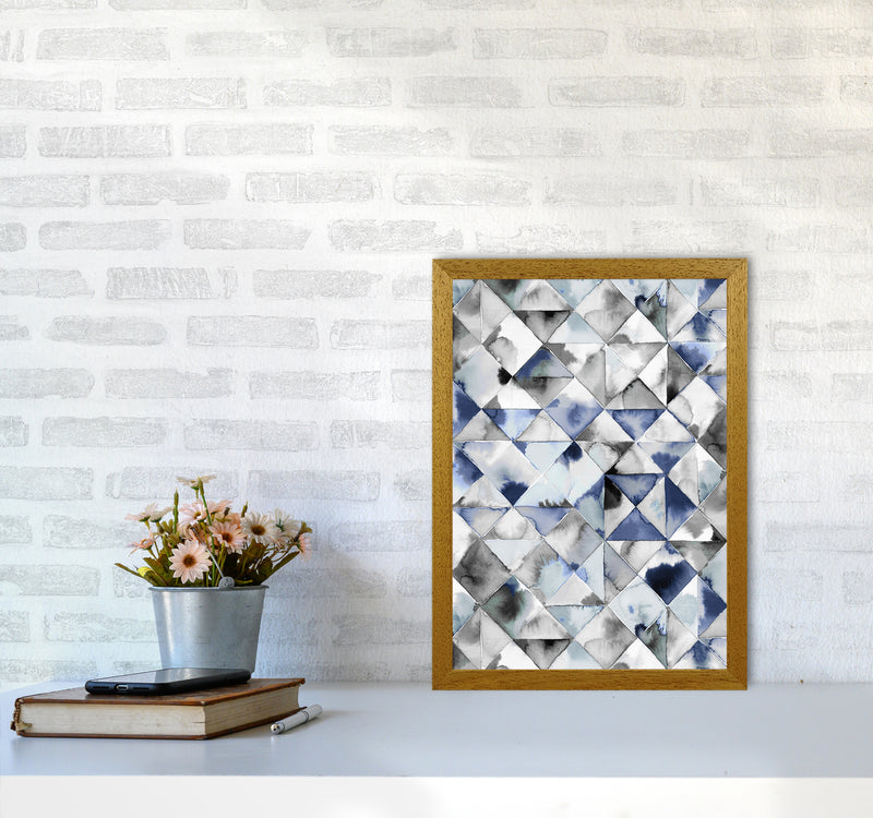 Moody Triangles Cold Blue Abstract Art Print by Ninola Design A3 Print Only