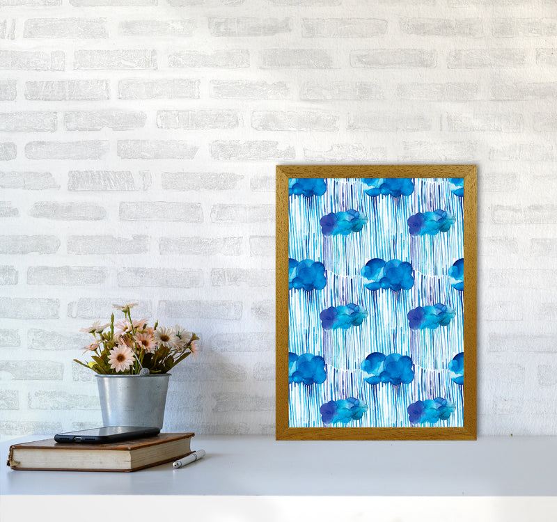 Raining Clouds Blue Abstract Art Print by Ninola Design A3 Print Only