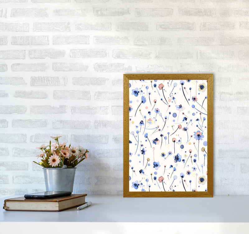 Blue Soft Flowers Abstract Art Print by Ninola Design A3 Print Only