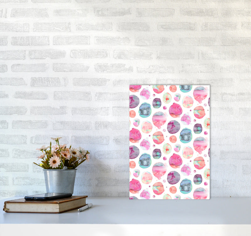 Big Watery Dots Pink Abstract Art Print by Ninola Design A3 Black Frame