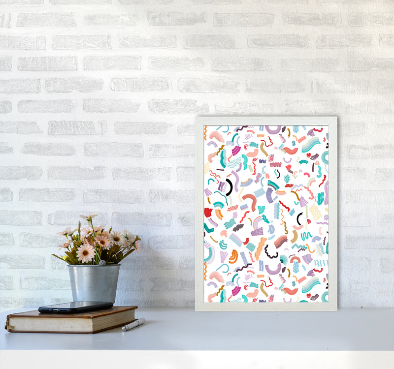 Curly and Zigzag Stripes White Abstract Art Print by Ninola Design A3 Oak Frame