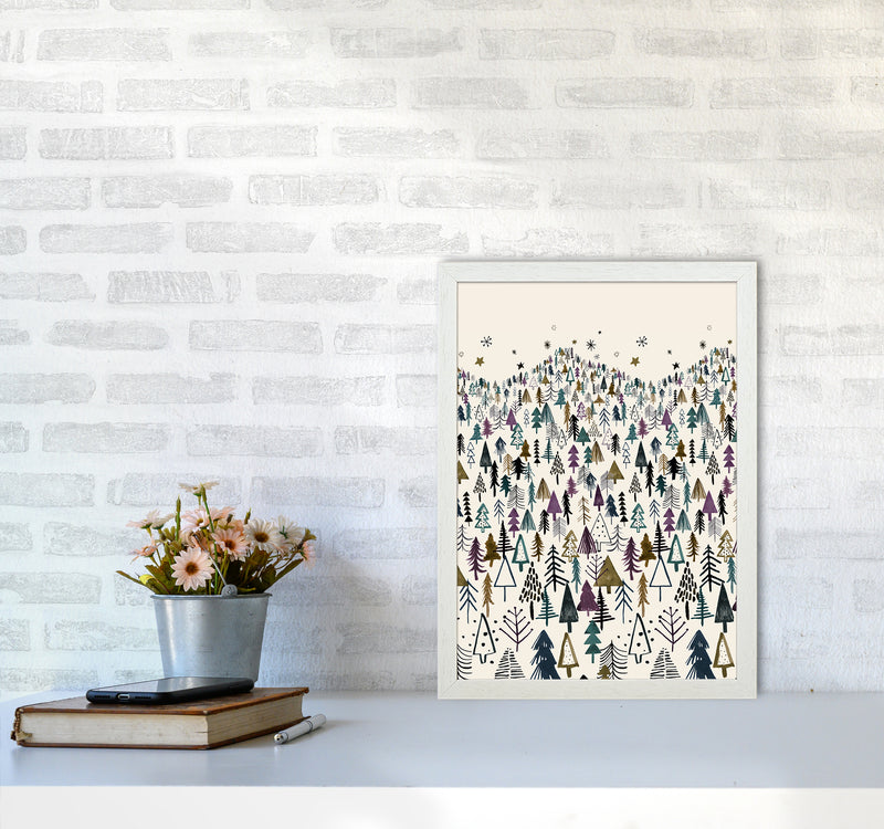 Trees Forest Night Purple Abstract Art Print by Ninola Design A3 Oak Frame