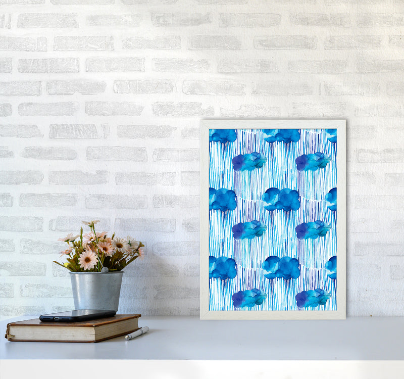 Raining Clouds Blue Abstract Art Print by Ninola Design A3 Oak Frame