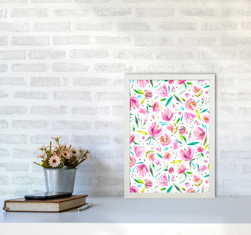 Peonies Pink Abstract Art Print by Ninola Design A3 Oak Frame