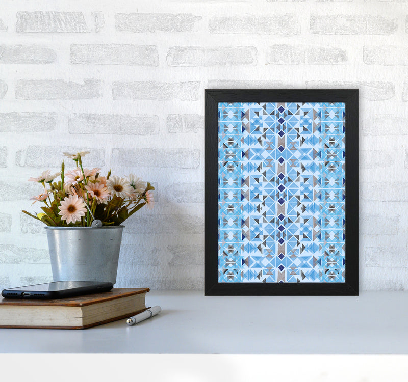 Boho Nomadic Tribal Blue Abstract Art Print by Ninola Design A4 White Frame