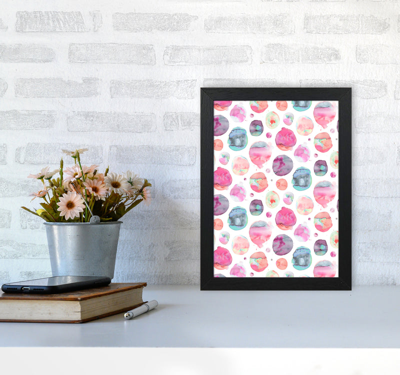 Big Watery Dots Pink Abstract Art Print by Ninola Design A4 White Frame