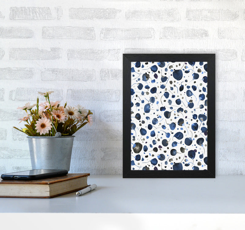Flying Seeds Blue Abstract Art Print by Ninola Design A4 White Frame