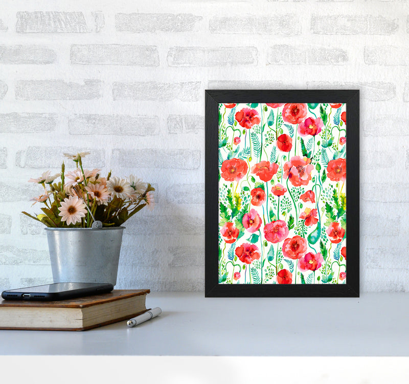 Poppies Red Abstract Art Print by Ninola Design A4 White Frame