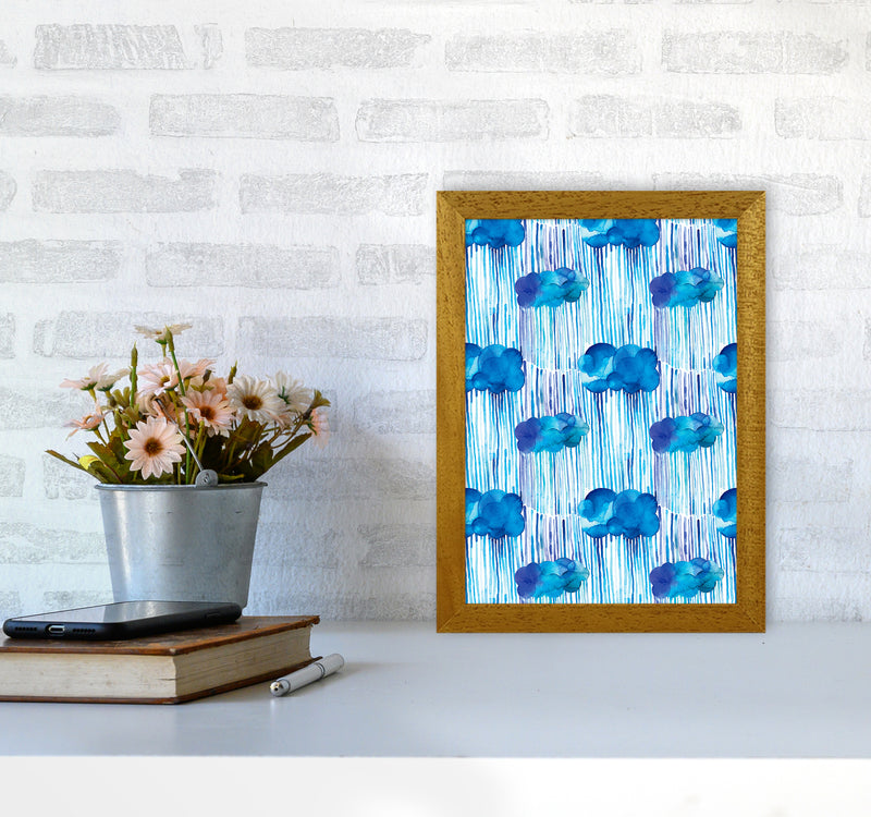 Raining Clouds Blue Abstract Art Print by Ninola Design A4 Print Only