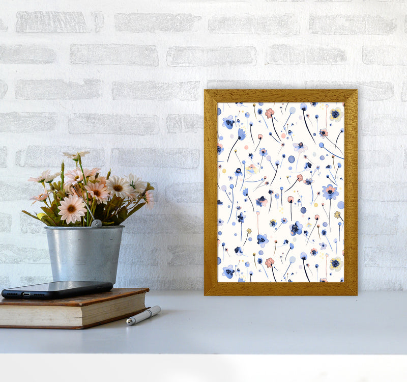 Blue Soft Flowers Abstract Art Print by Ninola Design A4 Print Only