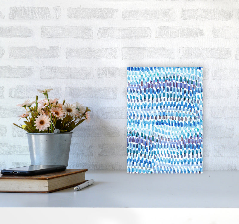 Artsy Strokes Stripes Colorful Blue Abstract Art Print by Ninola Design A4 Black Frame