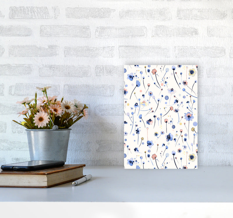 Blue Soft Flowers Abstract Art Print by Ninola Design A4 Black Frame
