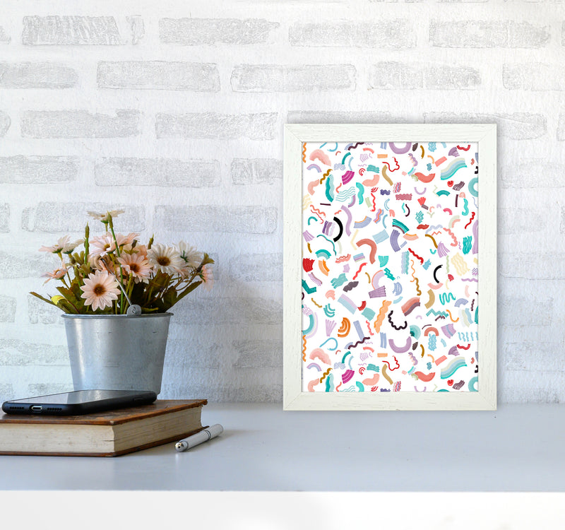 Curly and Zigzag Stripes White Abstract Art Print by Ninola Design A4 Oak Frame