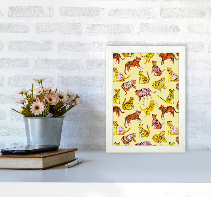 Tigers and Leopards Savannah Abstract Art Print by Ninola Design A4 Oak Frame