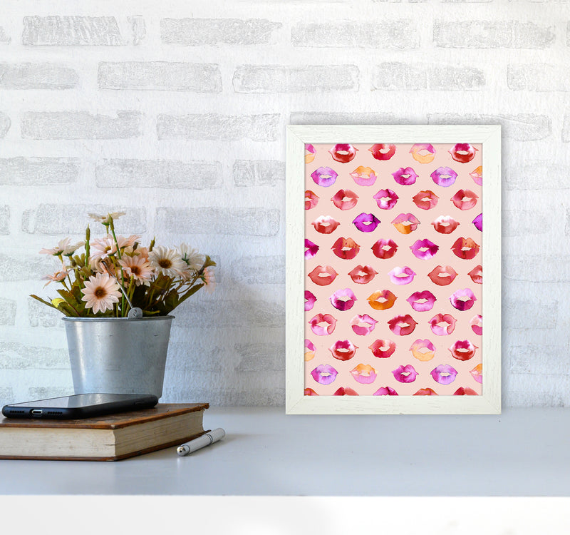 Sweet Love Kisses Pink Lips Abstract Art Print by Ninola Design A4 Oak Frame