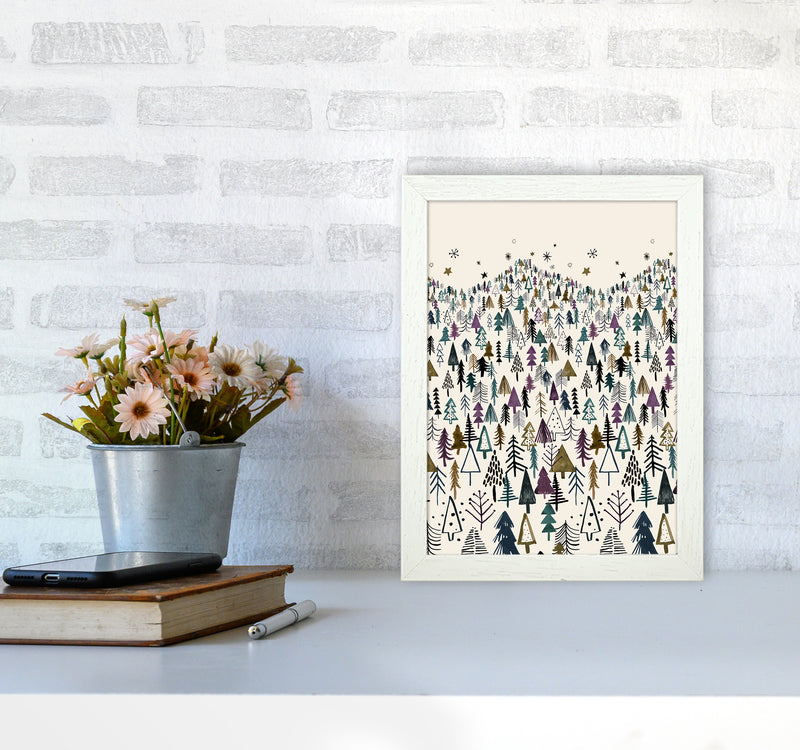 Trees Forest Night Purple Abstract Art Print by Ninola Design A4 Oak Frame