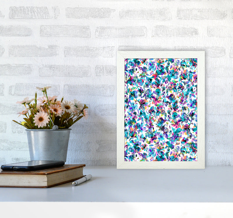Aquatic Flowers Blue Abstract Art Print by Ninola Design A4 Oak Frame