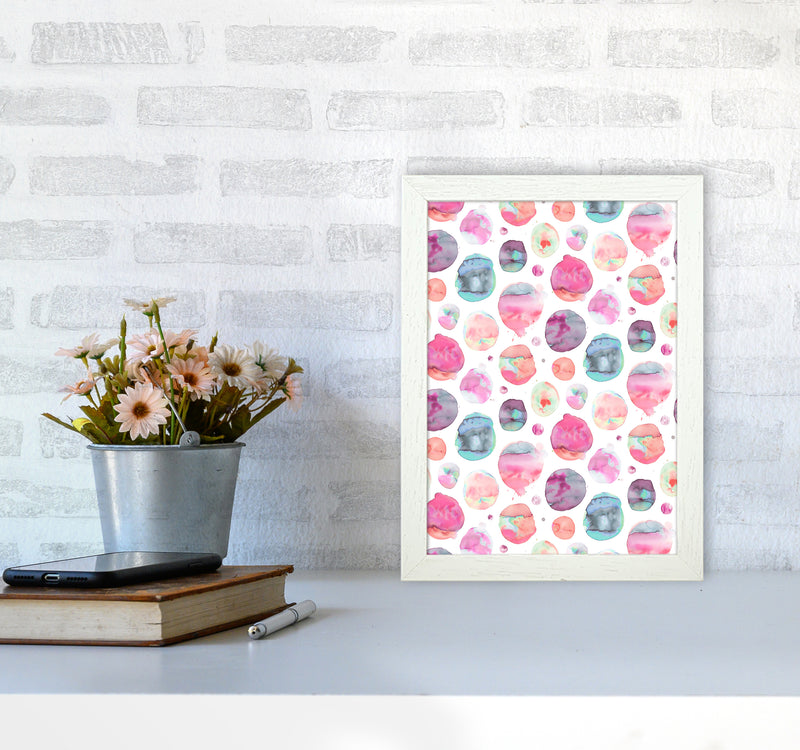 Big Watery Dots Pink Abstract Art Print by Ninola Design A4 Oak Frame