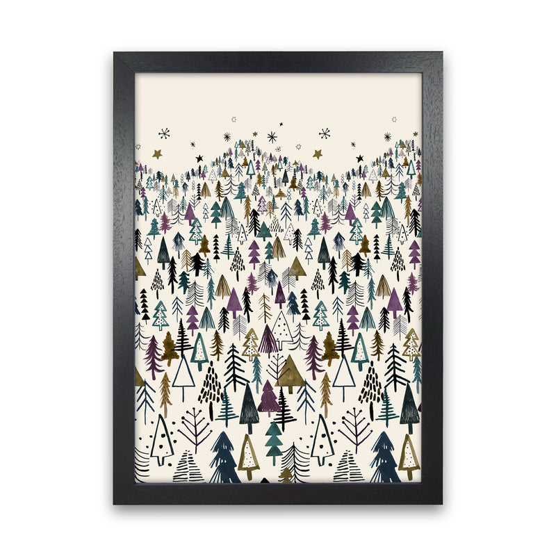 Trees Forest Night Purple Abstract Art Print by Ninola Design Black Grain