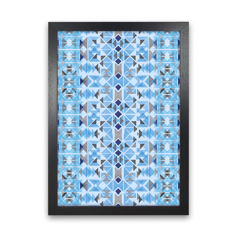 Boho Nomadic Tribal Blue Abstract Art Print by Ninola Design Black Grain