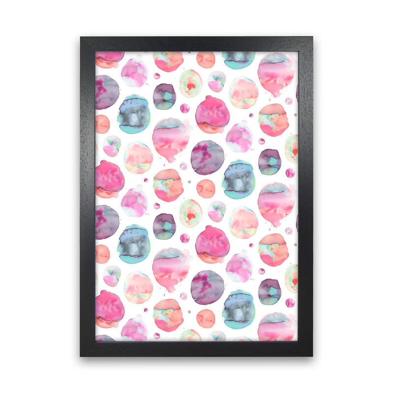 Big Watery Dots Pink Abstract Art Print by Ninola Design Black Grain