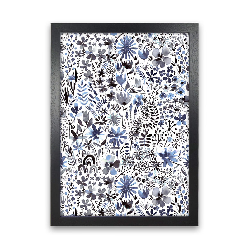Winter Ink Flowers Abstract Art Print by Ninola Design Black Grain