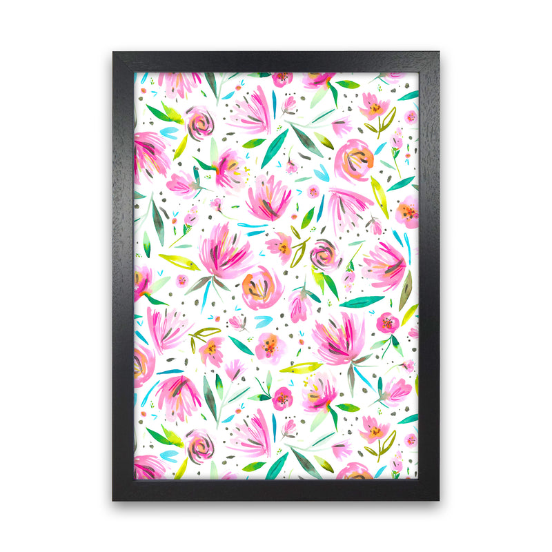 Peonies Pink Abstract Art Print by Ninola Design Black Grain