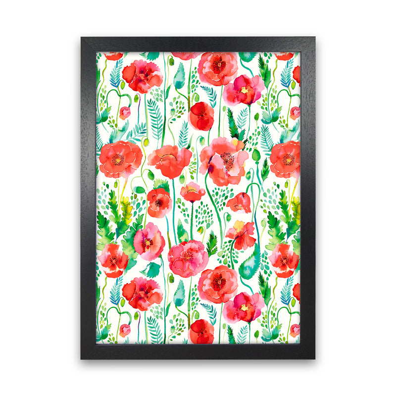 Poppies Red Abstract Art Print by Ninola Design Black Grain