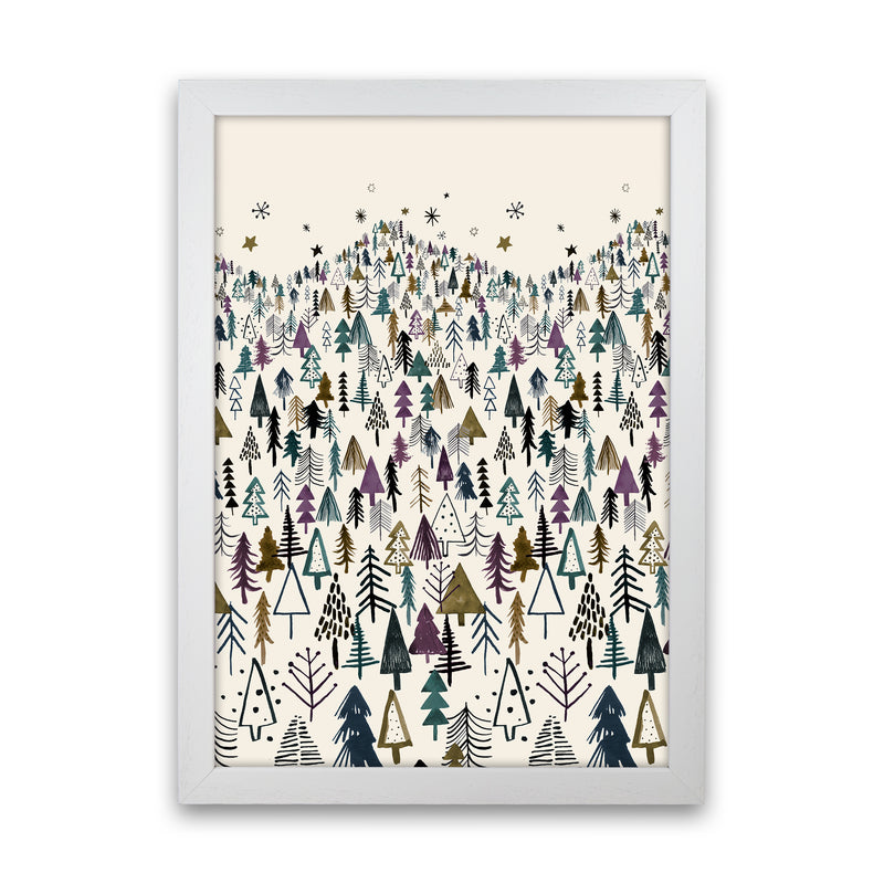 Trees Forest Night Purple Abstract Art Print by Ninola Design White Grain