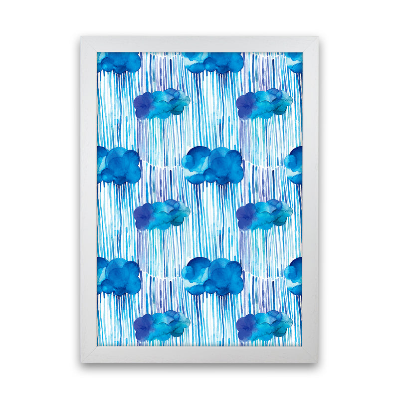 Raining Clouds Blue Abstract Art Print by Ninola Design White Grain