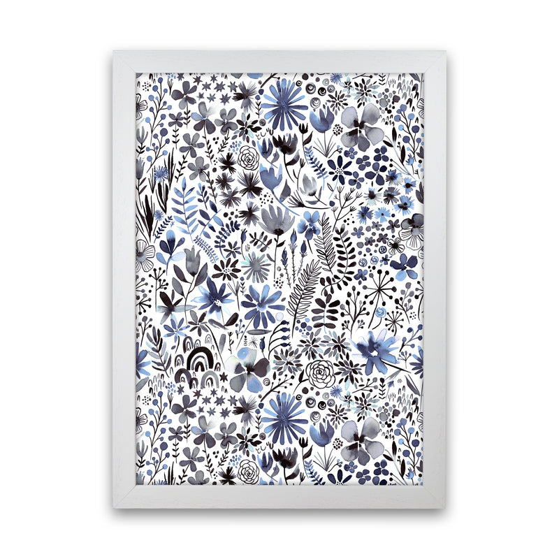 Winter Ink Flowers Abstract Art Print by Ninola Design White Grain