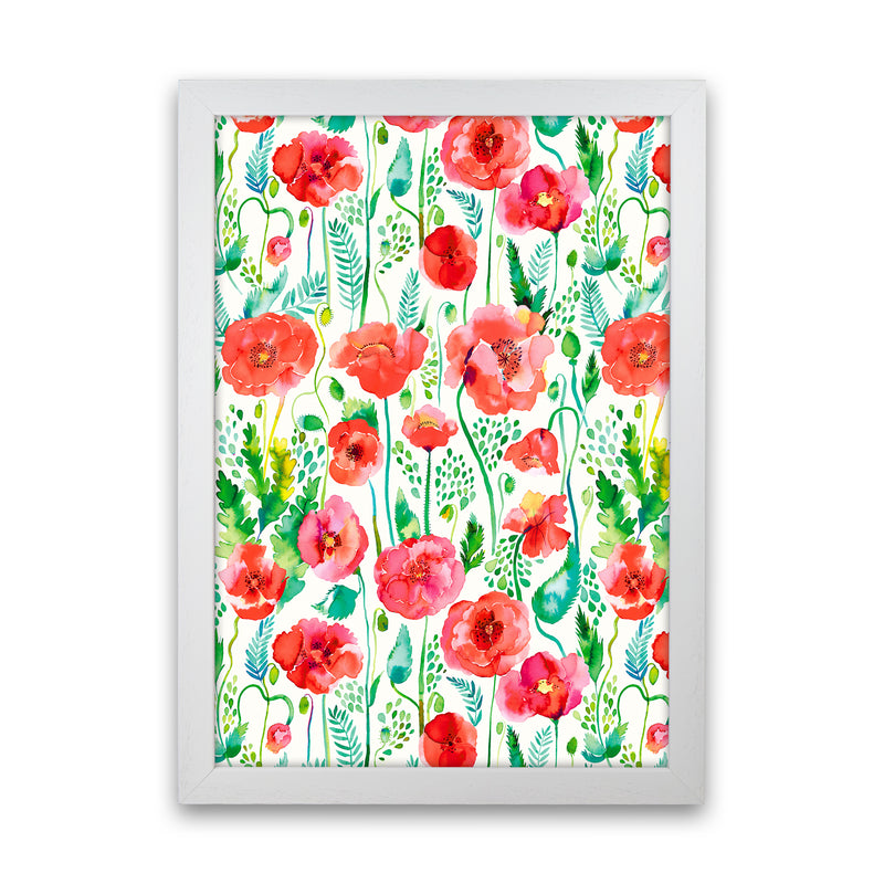 Poppies Red Abstract Art Print by Ninola Design White Grain