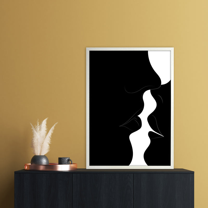 Just a little kiss black Abstract Art Print by Nordic Creators A1 Oak Frame