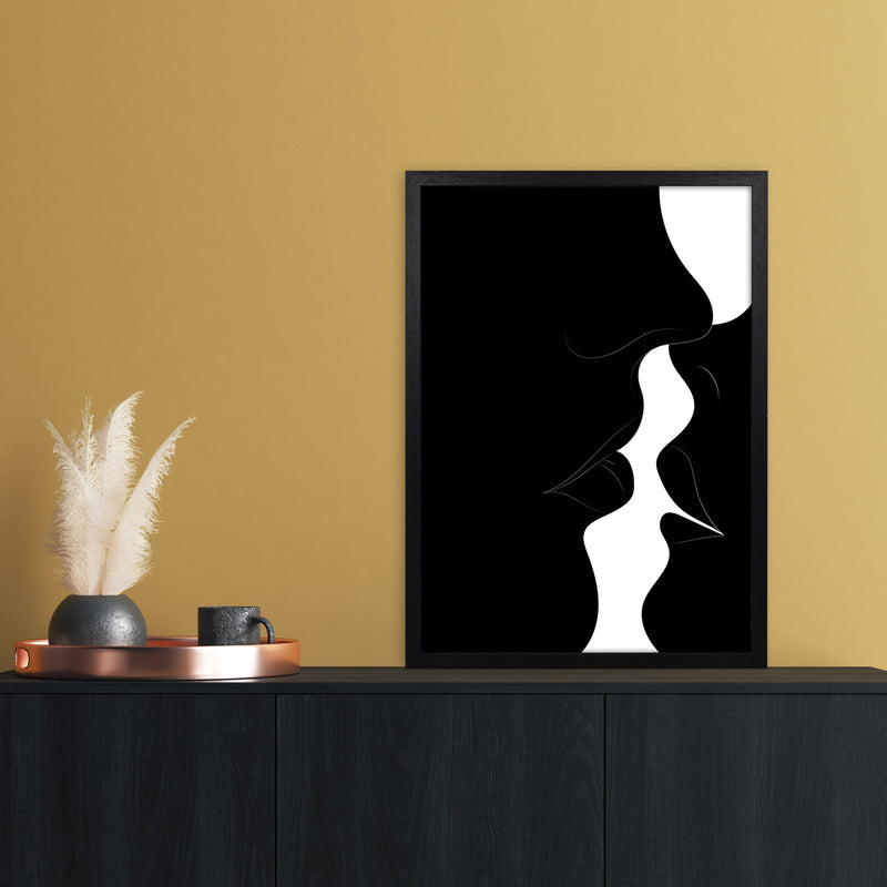 Just a little kiss black Abstract Art Print by Nordic Creators A2 White Frame