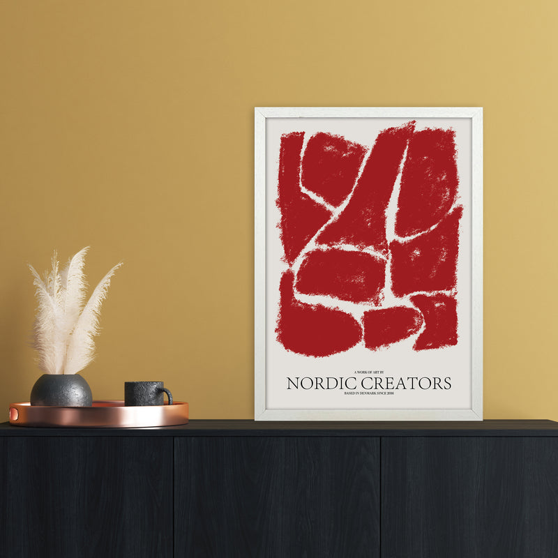 Things Fall Apart - Red Abstract Art Print by Nordic Creators A2 Oak Frame