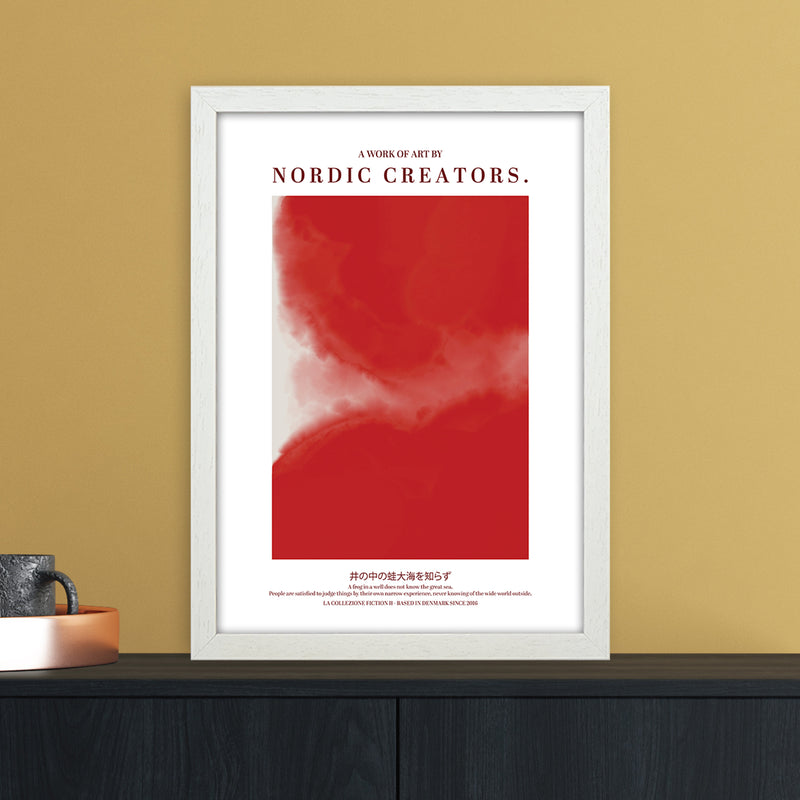 Red Japan Abstract Art Print by Nordic Creators A3 Oak Frame