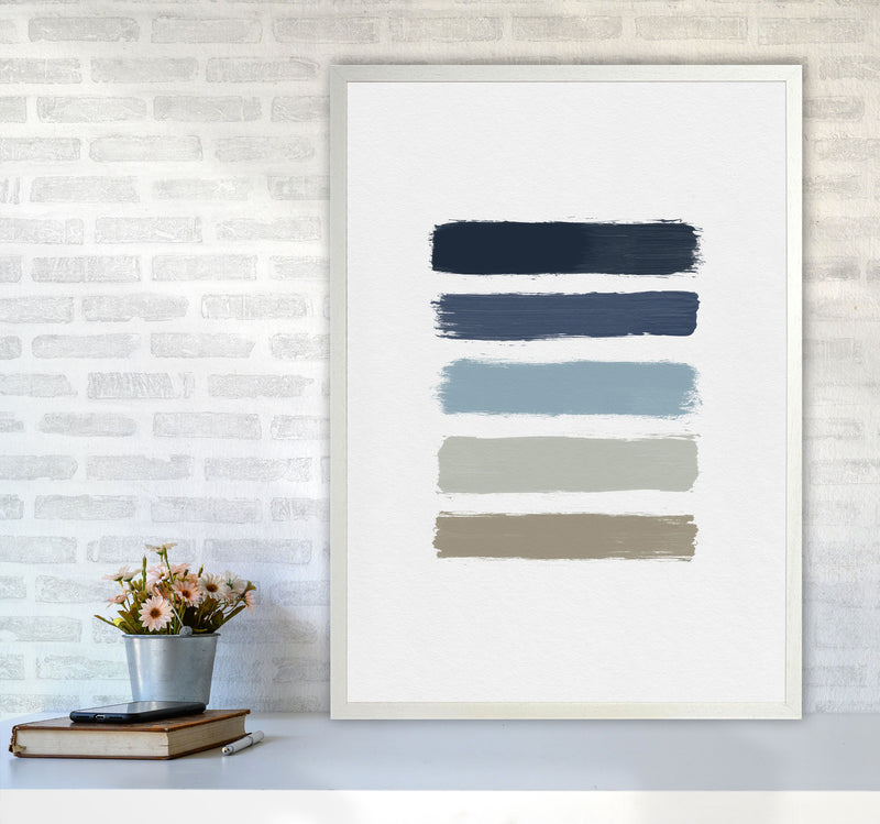Blue & Taupe Stripes Print By Orara Studio A1 Oak Frame