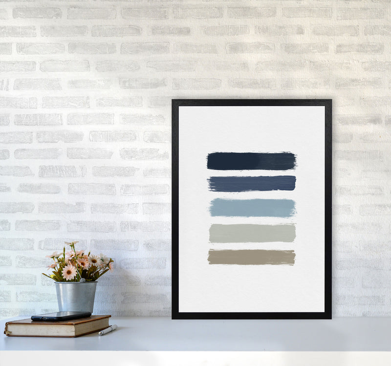 Blue & Taupe Stripes Print By Orara Studio A2 White Frame