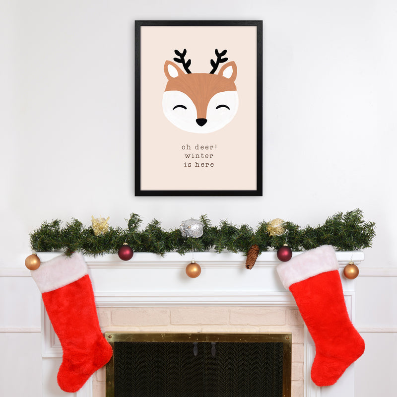 Oh Deer Winter Is Here Christmas Art Print by Orara Studio A2 White Frame