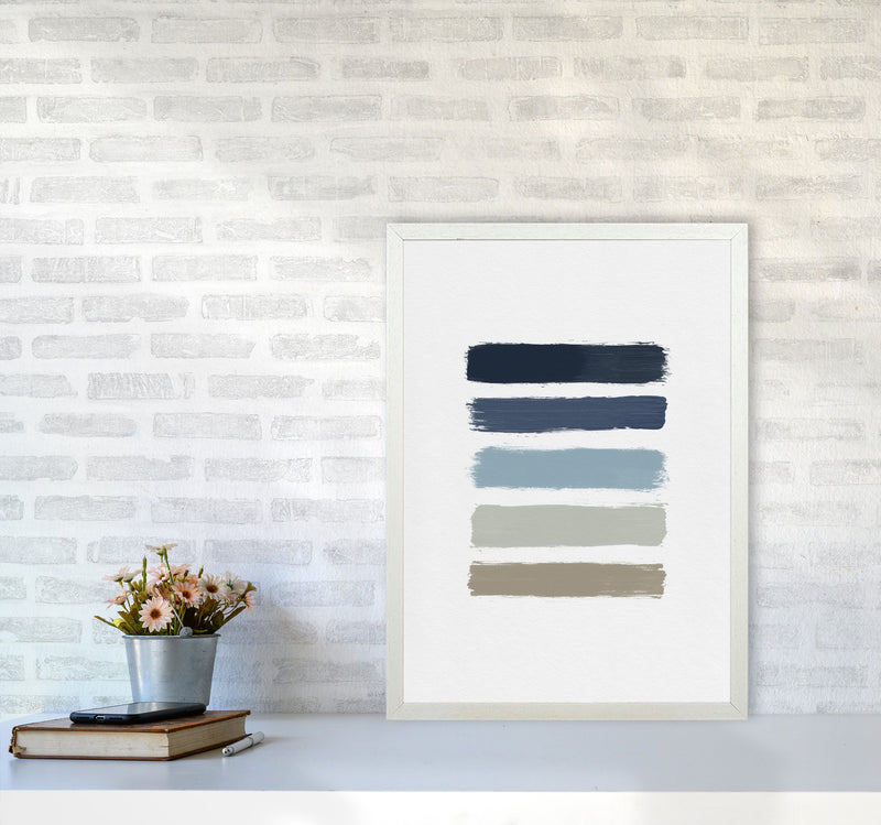 Blue & Taupe Stripes Print By Orara Studio A2 Oak Frame