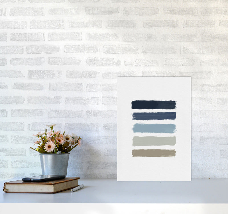 Blue & Taupe Stripes Print By Orara Studio A3 Black Frame
