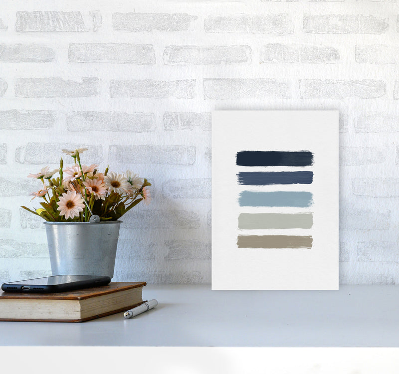 Blue & Taupe Stripes Print By Orara Studio A4 Black Frame