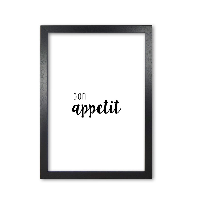 Bon Appetit Food Quote Print By Orara Studio, Framed Kitchen Wall Art Black Grain