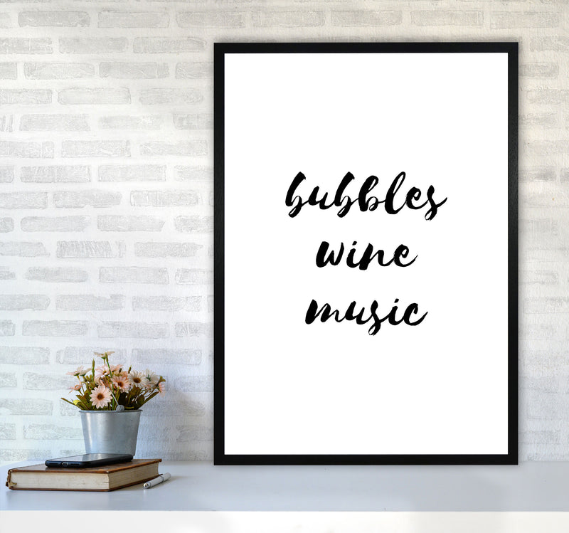 Bubbles Wine Music, Bathroom Framed Typography Wall Art Print A1 White Frame
