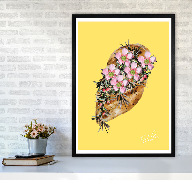 Yellow Chicken Food Print, Framed Kitchen Wall Art A1 White Frame