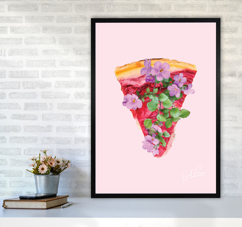 Pink Cherry Pie Floral Food Print, Framed Kitchen Wall Art A1 White Frame