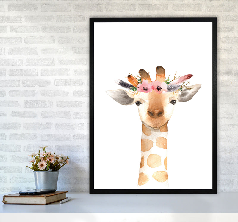 Forest Friends, Floral Cute Giraffe Modern Print Animal Art Print A1 White Frame