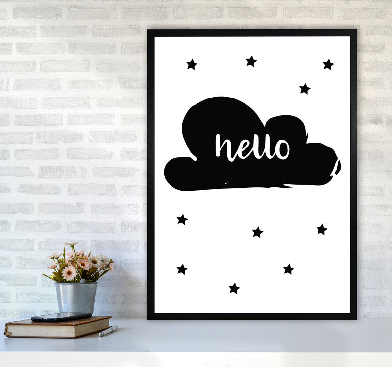 Hello Cloud Black Framed Nursey Wall Art Print A1 White Frame