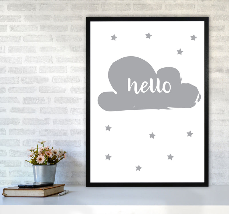 Hello Cloud Grey Framed Nursey Wall Art Print A1 White Frame